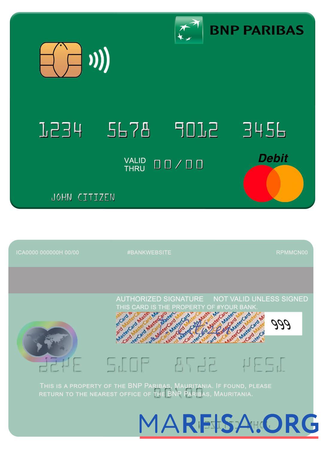 Blank Mauritania BNP Paribas mastercard template
